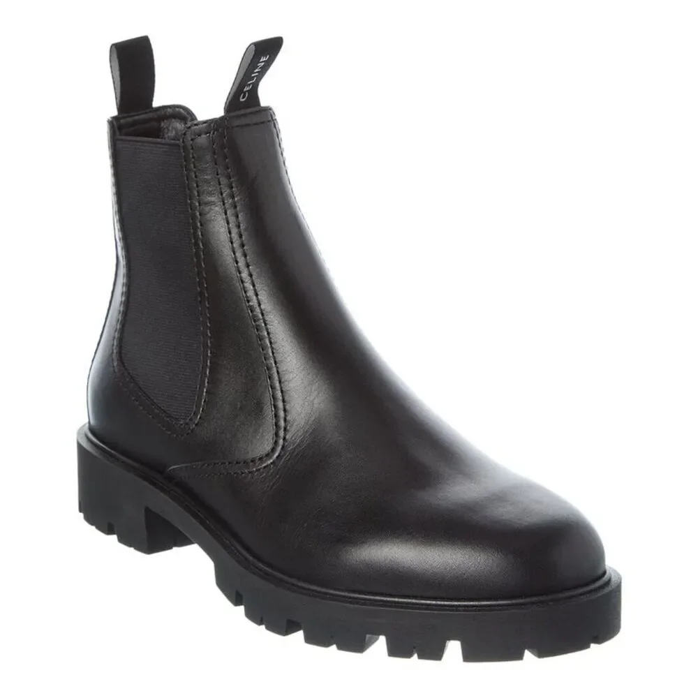Celine Margaret Leather Chelsea Boot, Black